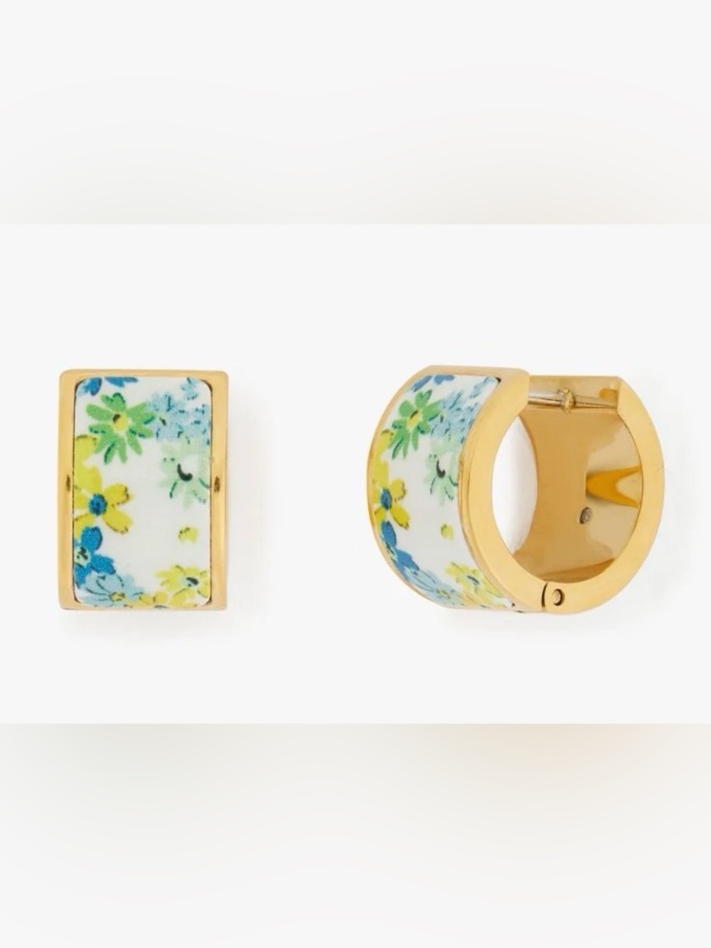 kate spade Gold Floral Enamel Hoop & Huggie Earrings - Blue & Yellow & Green
